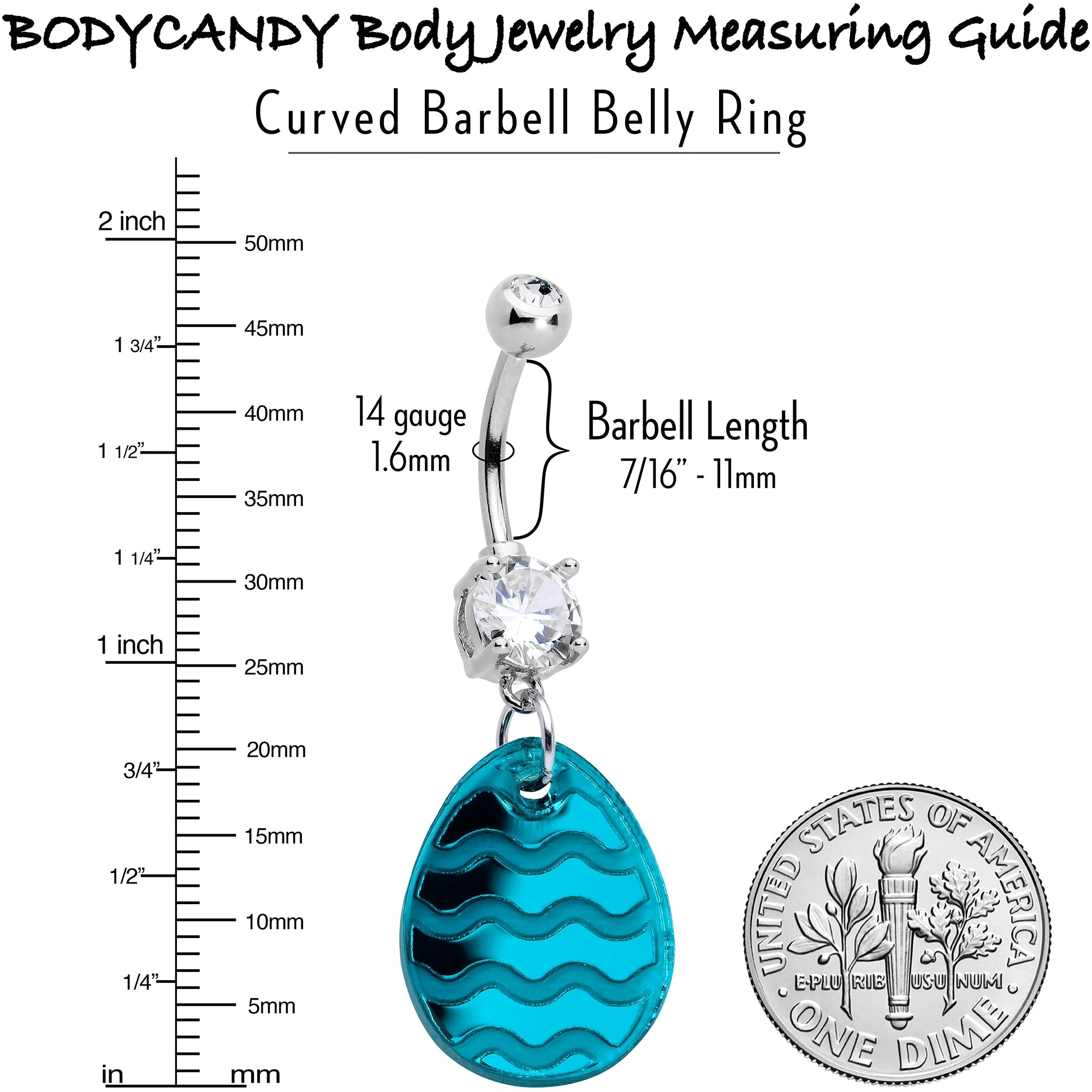 BodyCandy Clear Gem Festive Easter Decorated Egg Dangle Belly Ring — size reference