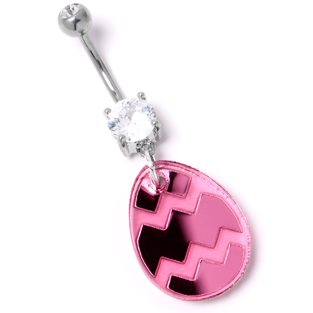 BodyCandy Clear Gem Pink Easter Decorated Egg Dangle Belly Ring — lifestyle context