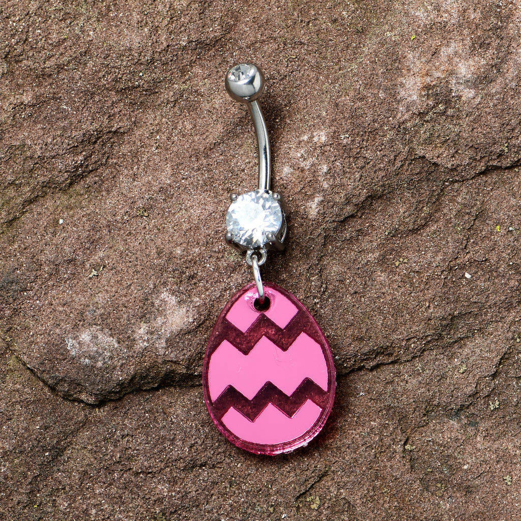 BodyCandy Clear Gem Pink Easter Decorated Egg Dangle Belly Ring — side view