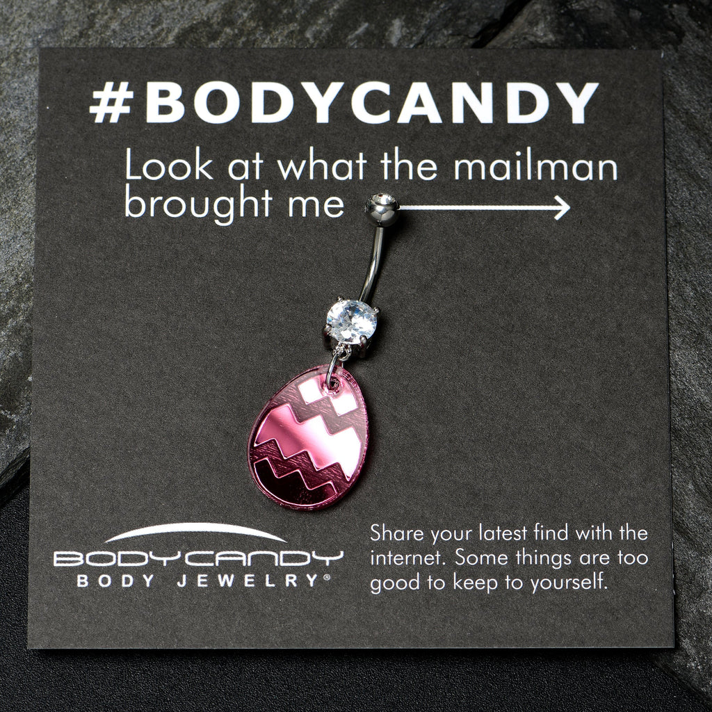 BodyCandy Clear Gem Pink Easter Decorated Egg Dangle Belly Ring — back view