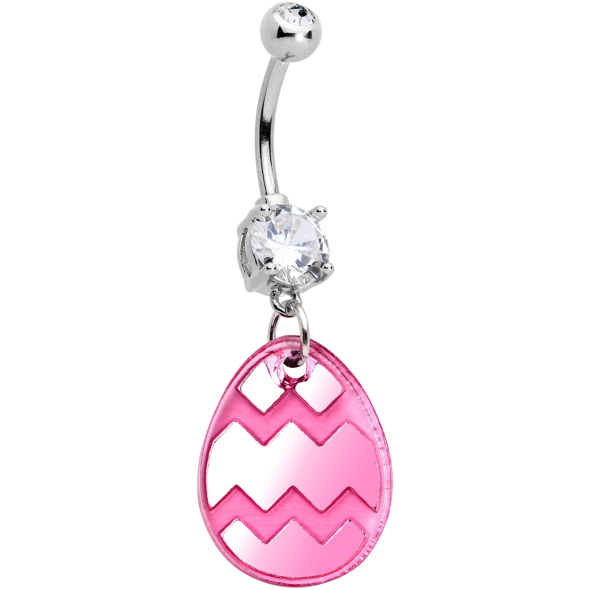 BodyCandy Clear Gem Pink Easter Decorated Egg Dangle Belly Ring — alternative angle