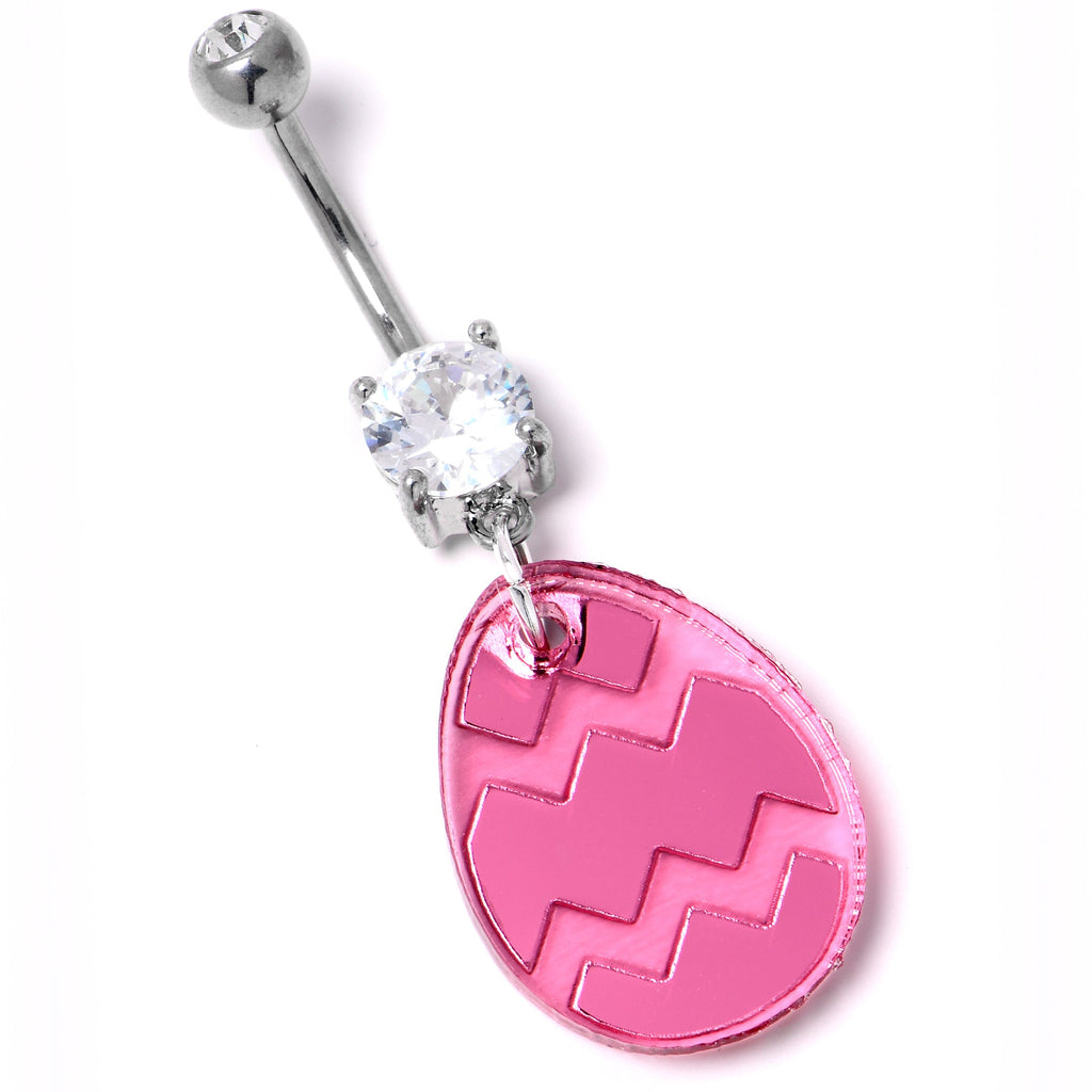 BodyCandy Clear Gem Pink Easter Decorated Egg Dangle Belly Ring — in-use photo