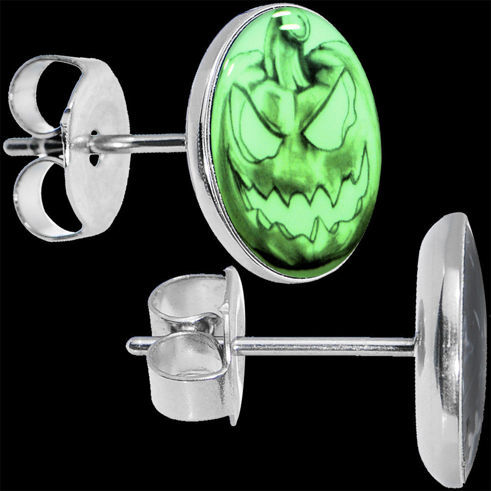 BodyCandy Bad Jack O' Lantern Glow in the Dark Stud Earrings — main product shot