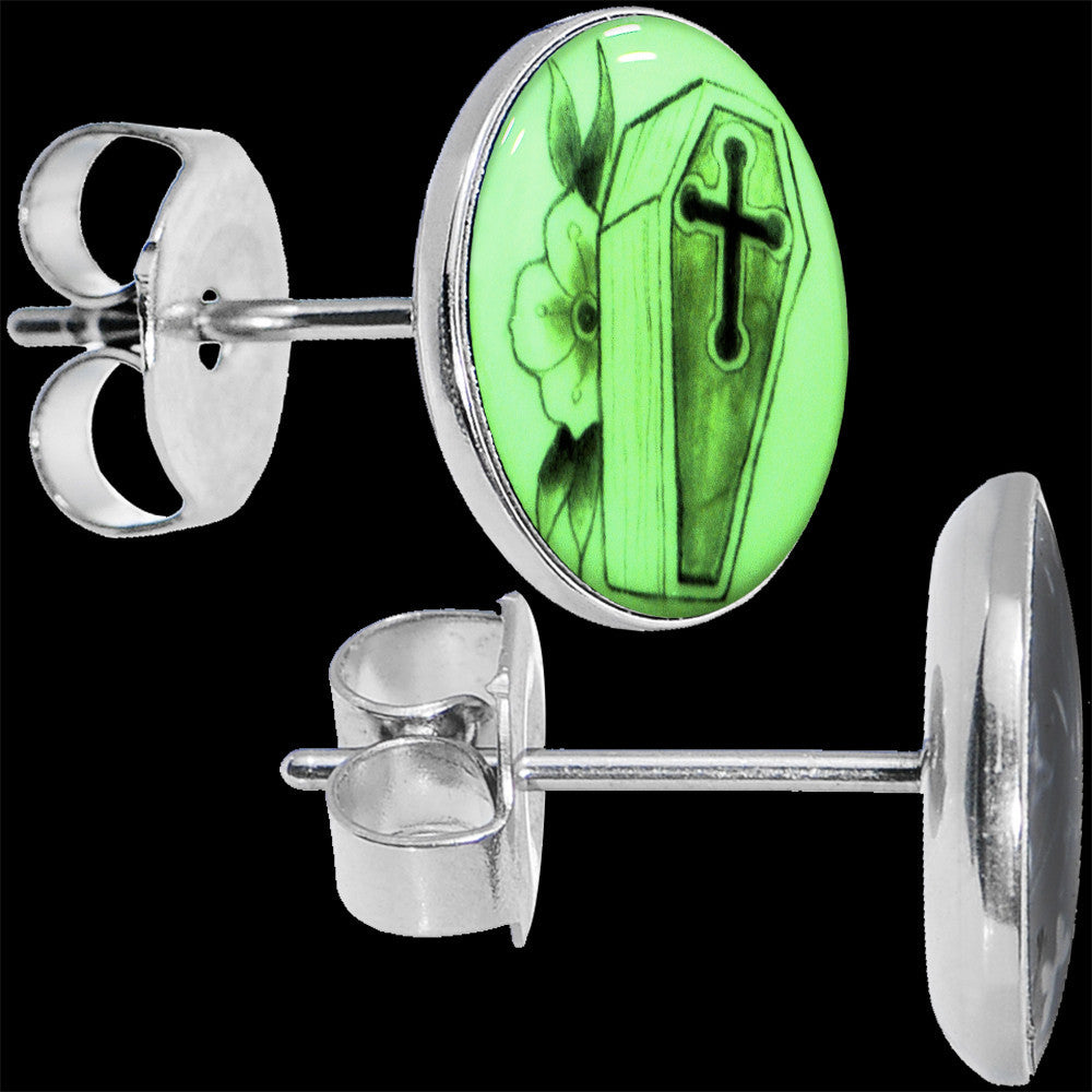 BodyCandy Coffin and Flower Glow in the Dark Stud Earrings — main product shot