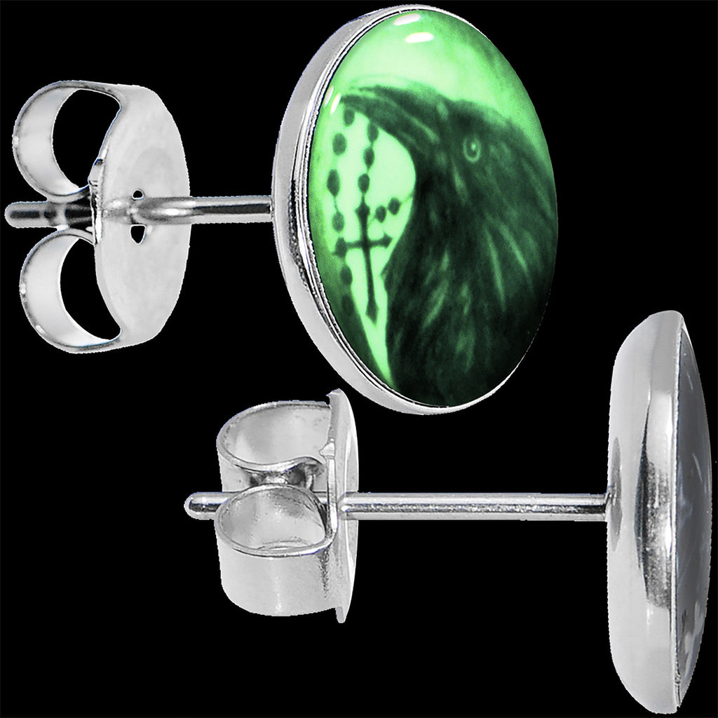 BodyCandy Raven and Cross Glow in the Dark Stud Earrings — in-use photo
