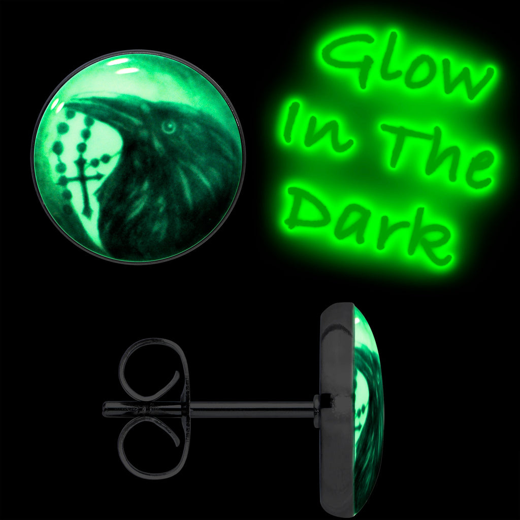 BodyCandy Raven and Cross Glow in the Dark Stud Earrings — lifestyle context