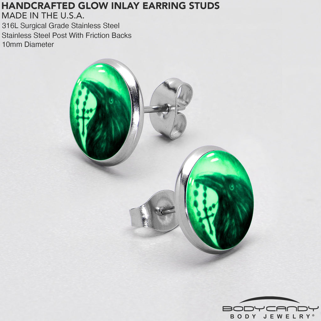 BodyCandy Raven and Cross Glow in the Dark Stud Earrings — size reference