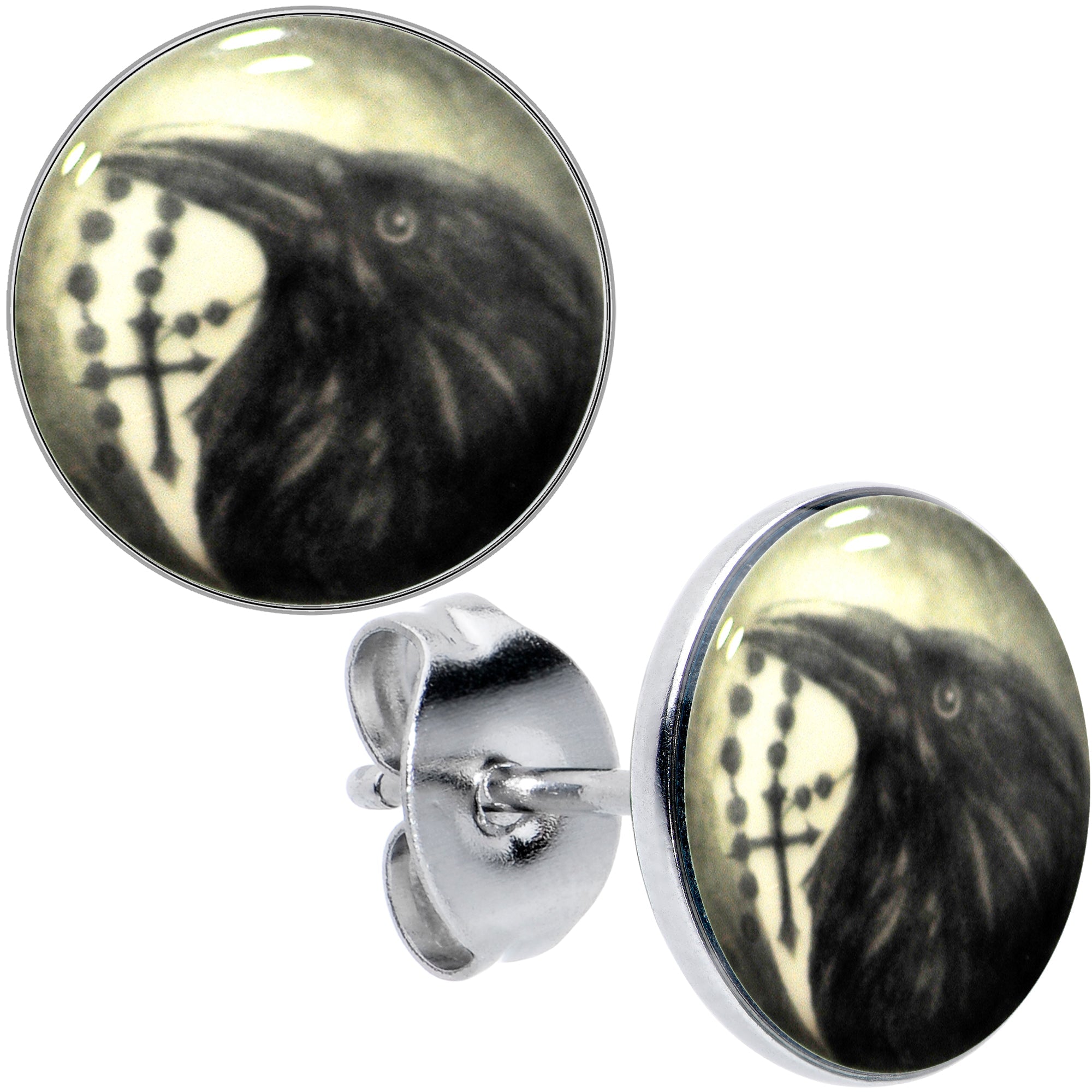 BodyCandy Raven and Cross Glow in the Dark Stud Earrings — alternative angle