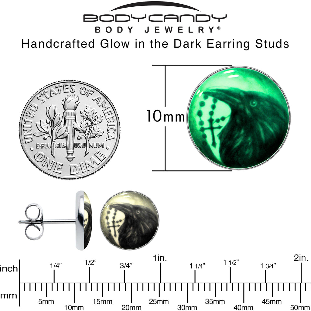 BodyCandy Raven and Cross Glow in the Dark Stud Earrings — side view