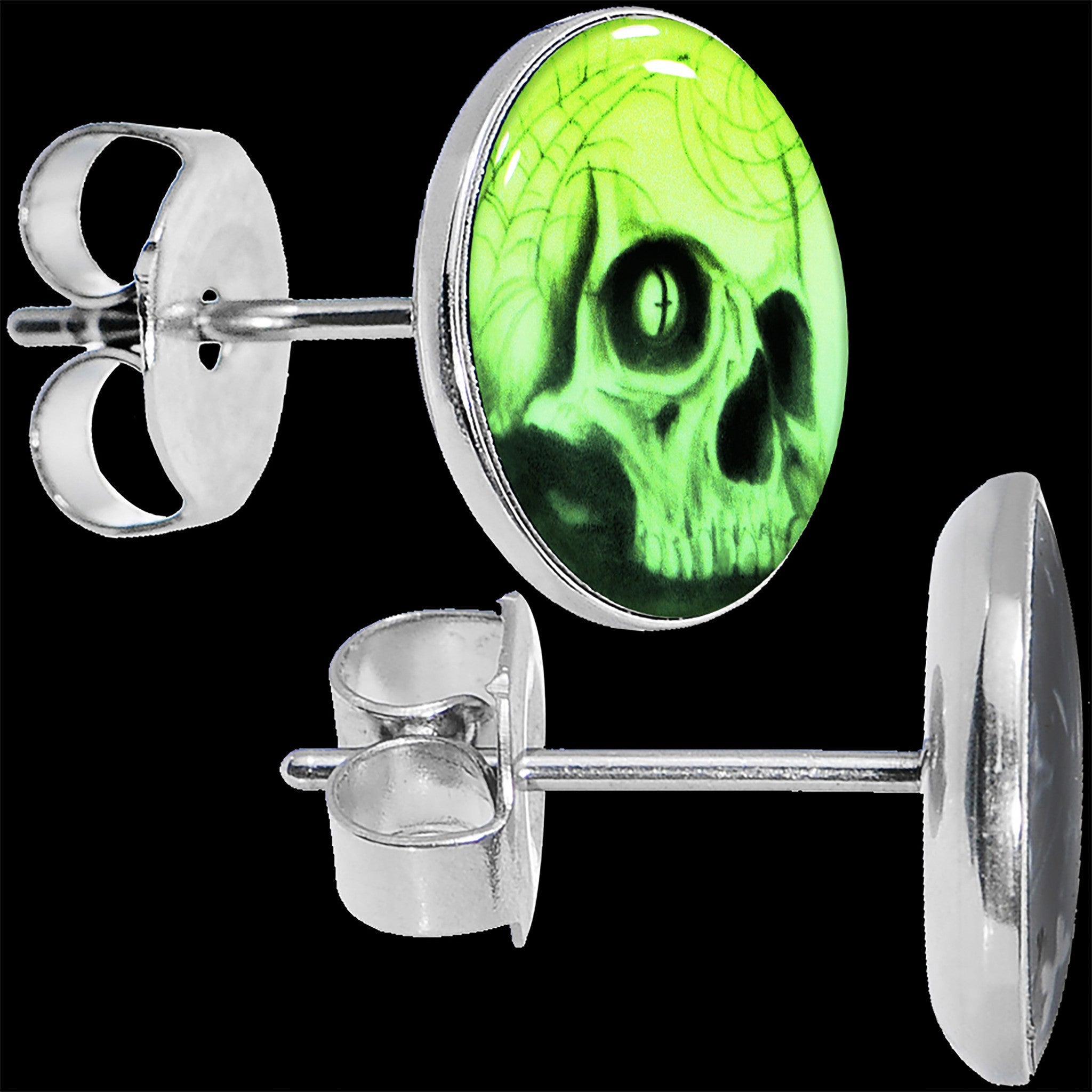 BodyCandy Webbed Skull Glow in the Dark Stud Earrings — packaging
