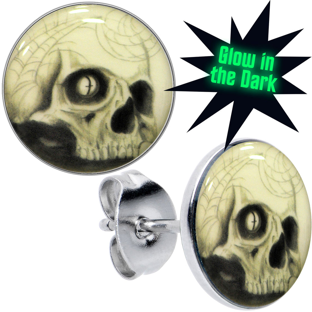 BodyCandy Webbed Skull Glow in the Dark Stud Earrings — main product shot