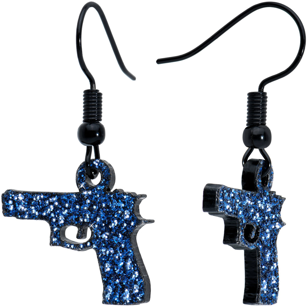 BodyCandy Blue Glitter Gun Fishhook Dangle Earrings — main product shot