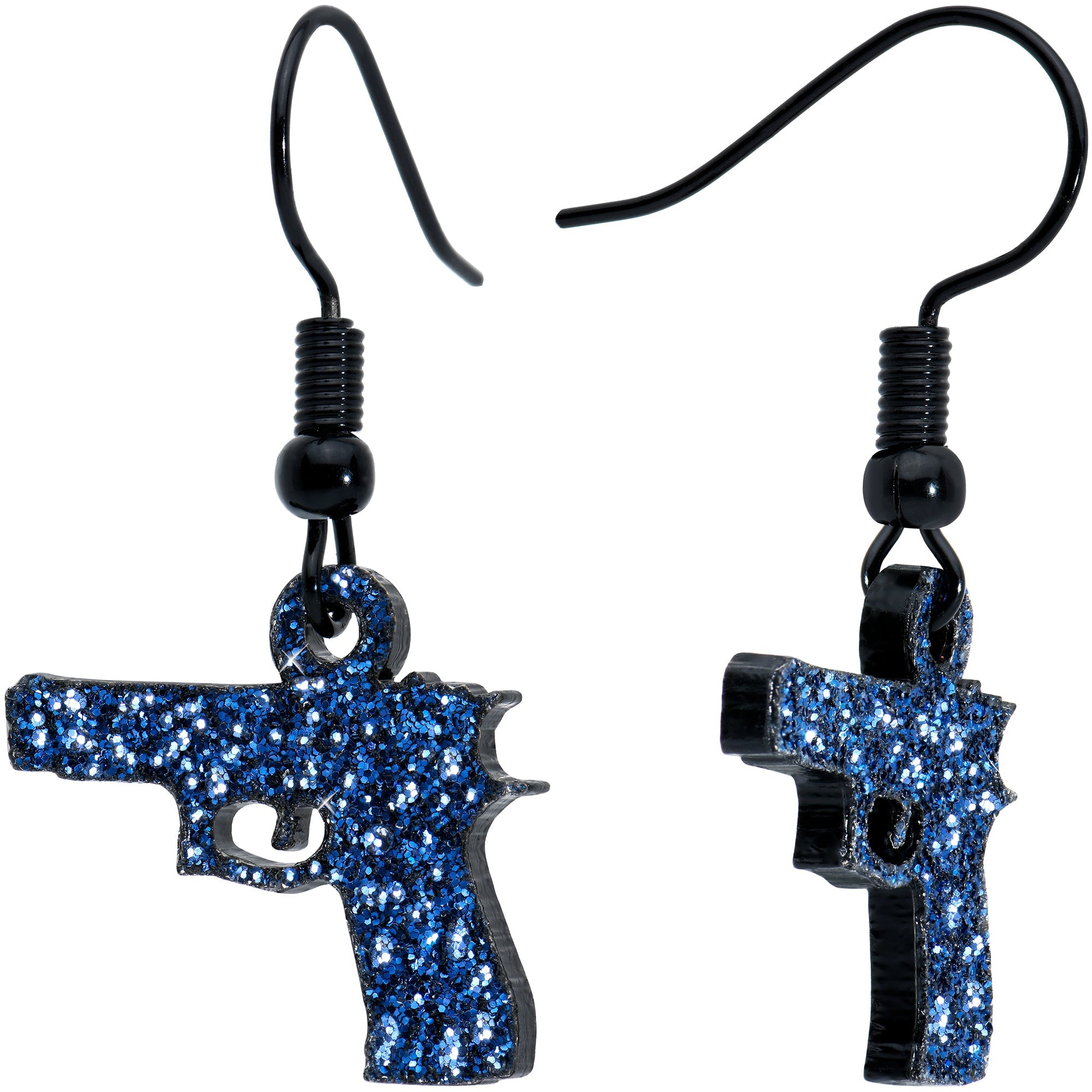 BodyCandy Blue Glitter Gun Fishhook Dangle Earrings — main product shot