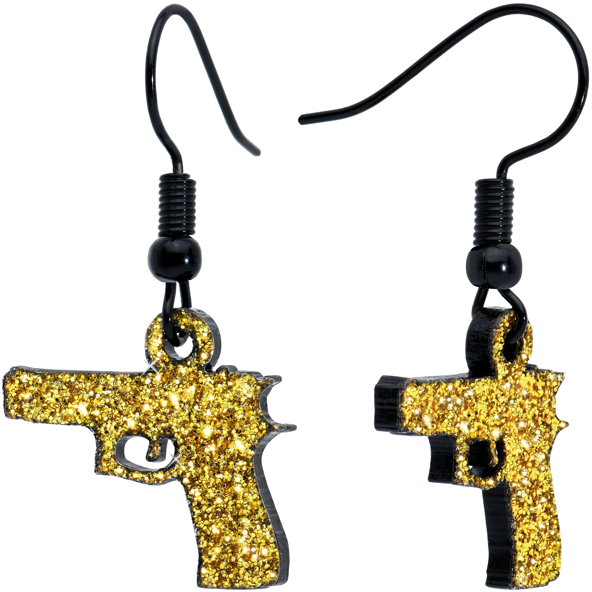 BodyCandy Yellow Glitter Gun Fishhook Dangle Earrings — main product shot
