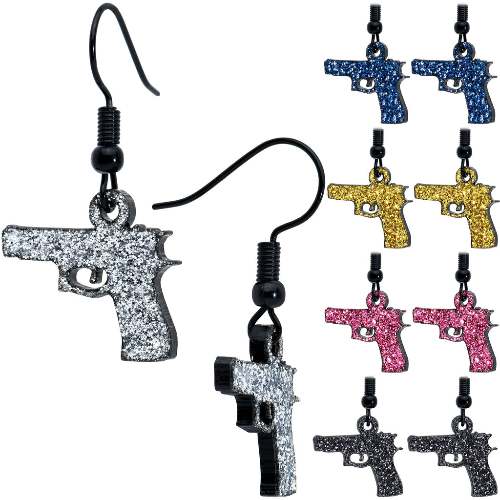 BodyCandy Pink Glitter Gun Fishhook Dangle Earrings — alternative angle