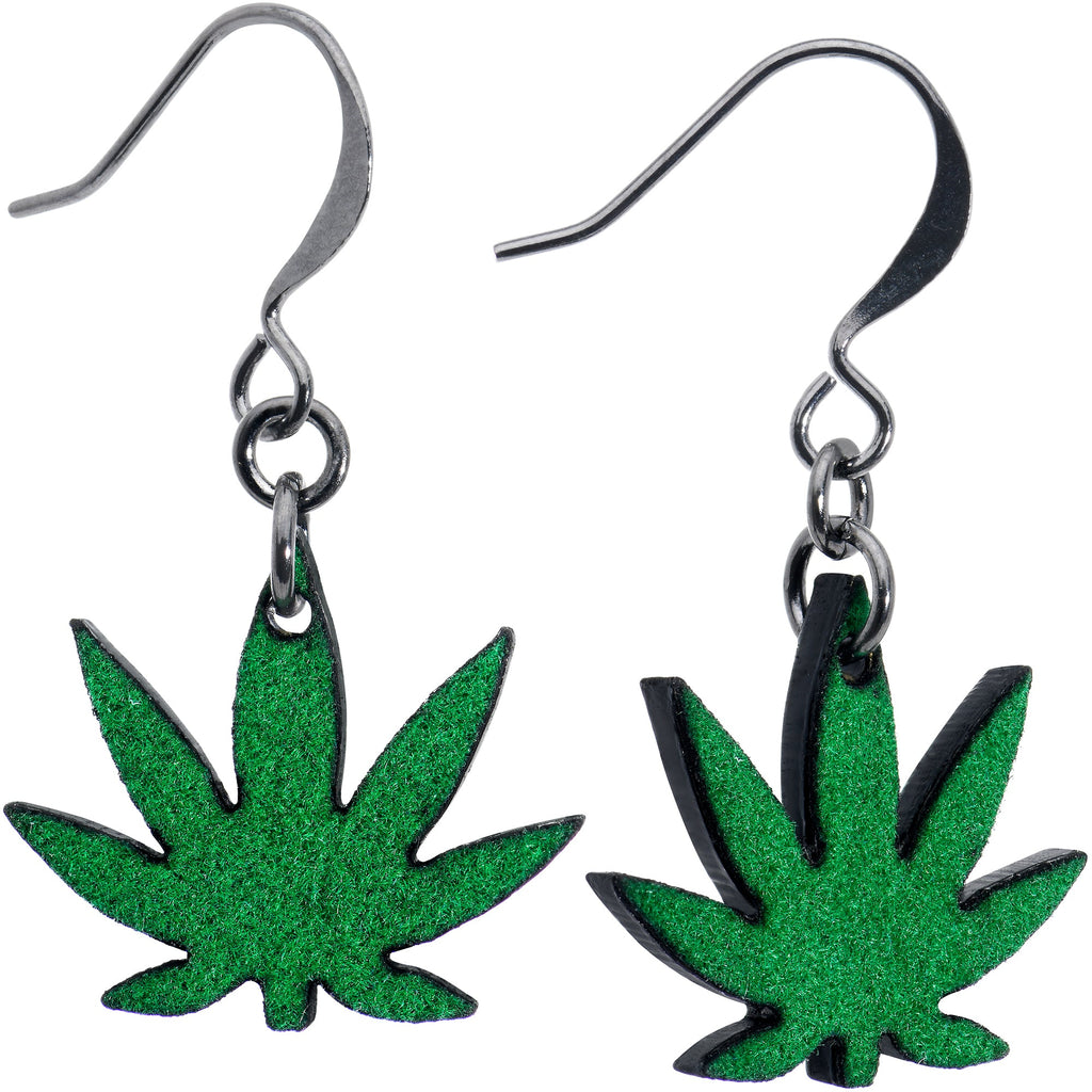 BodyCandy Green Marijuana Pot Leaf Dangle Earrings — main product shot