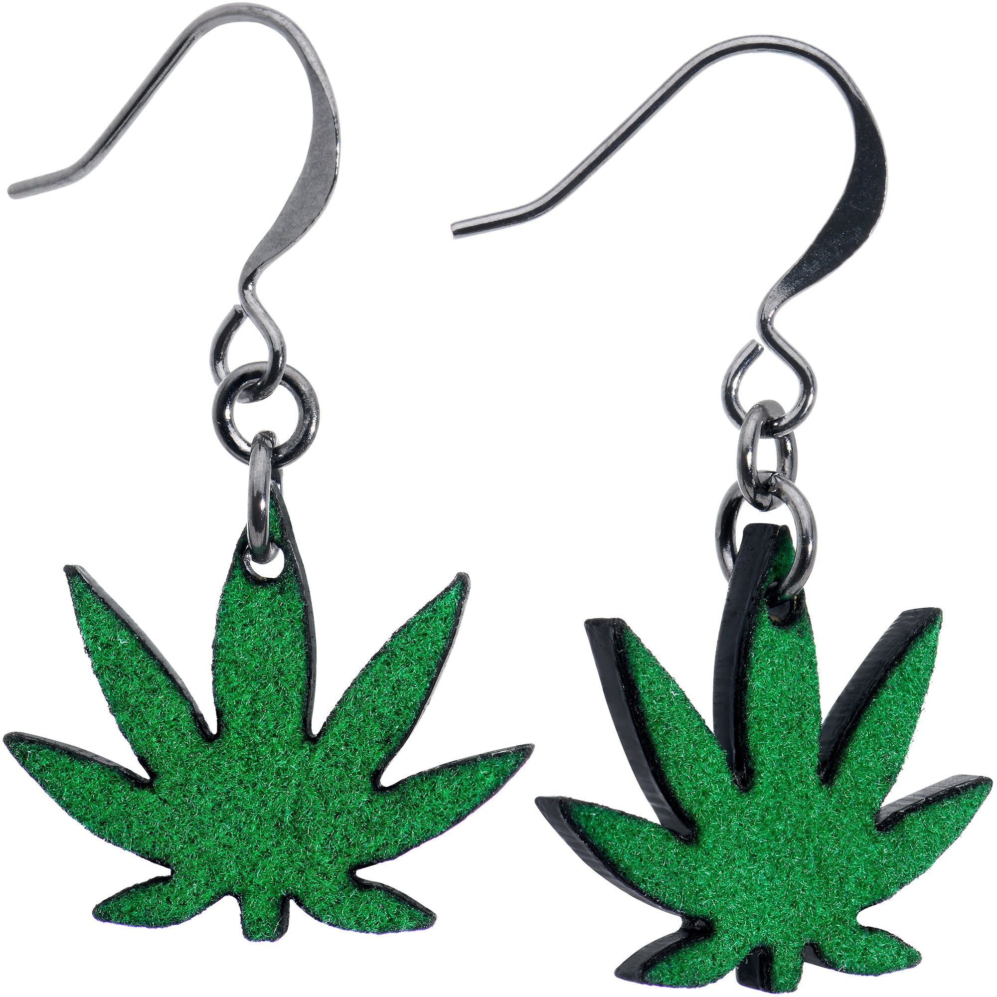 BodyCandy Green Marijuana Pot Leaf Dangle Earrings — main product shot