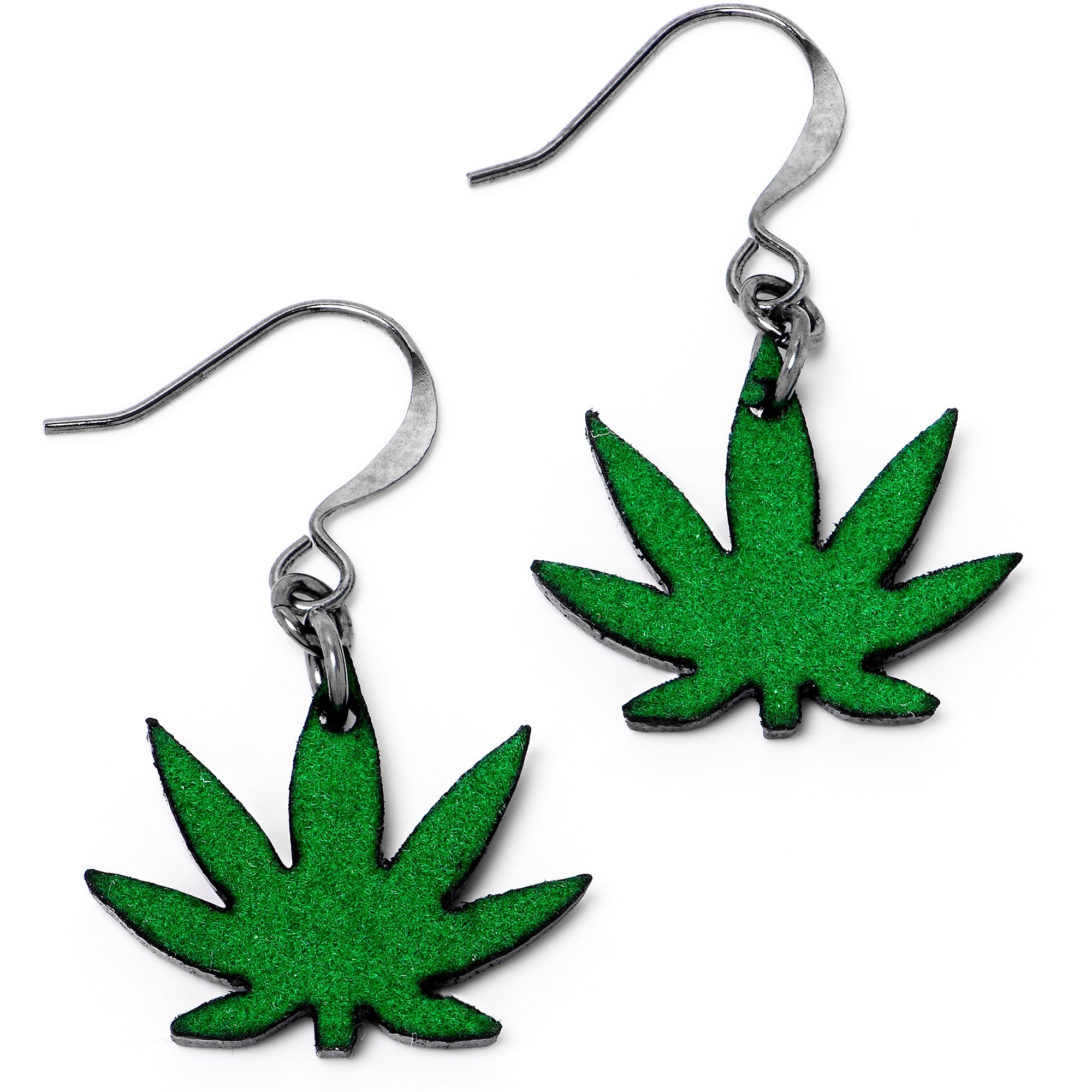 BodyCandy Green Marijuana Pot Leaf Dangle Earrings — lifestyle context