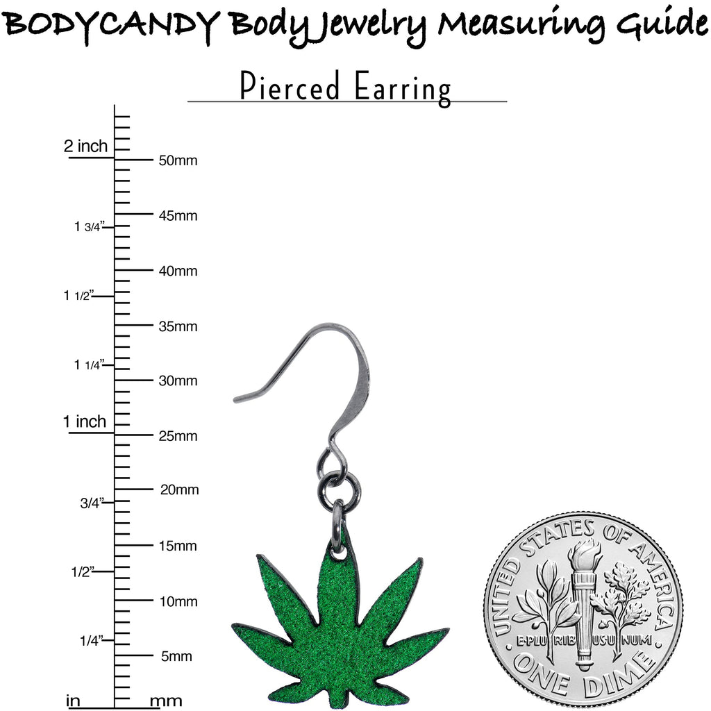 BodyCandy Green Marijuana Pot Leaf Dangle Earrings — alternative angle
