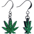 BodyCandy Green Glitter Marijuana Pot Leaf Dangle Earrings — main product shot