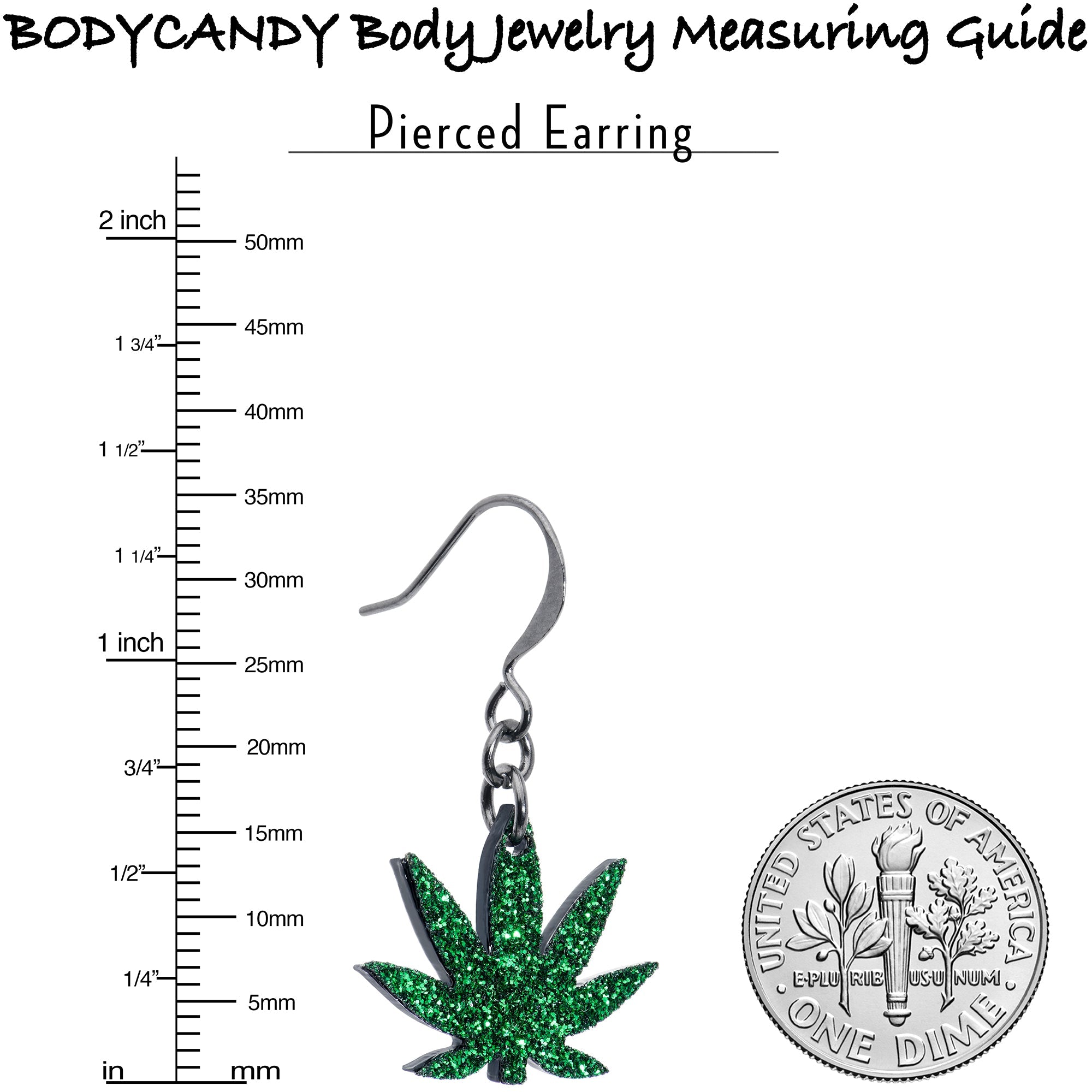 BodyCandy Green Glitter Marijuana Pot Leaf Dangle Earrings — alternative angle