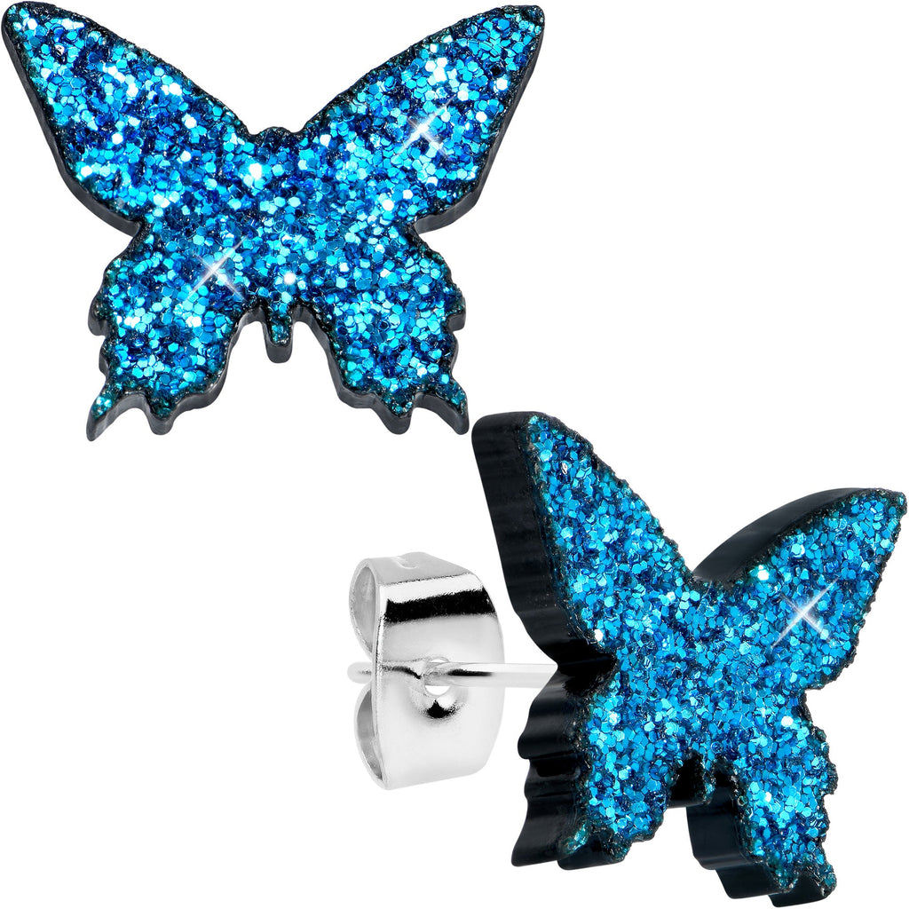 BodyCandy Blue Glitter Butterfly Stud Earring Set — main product shot