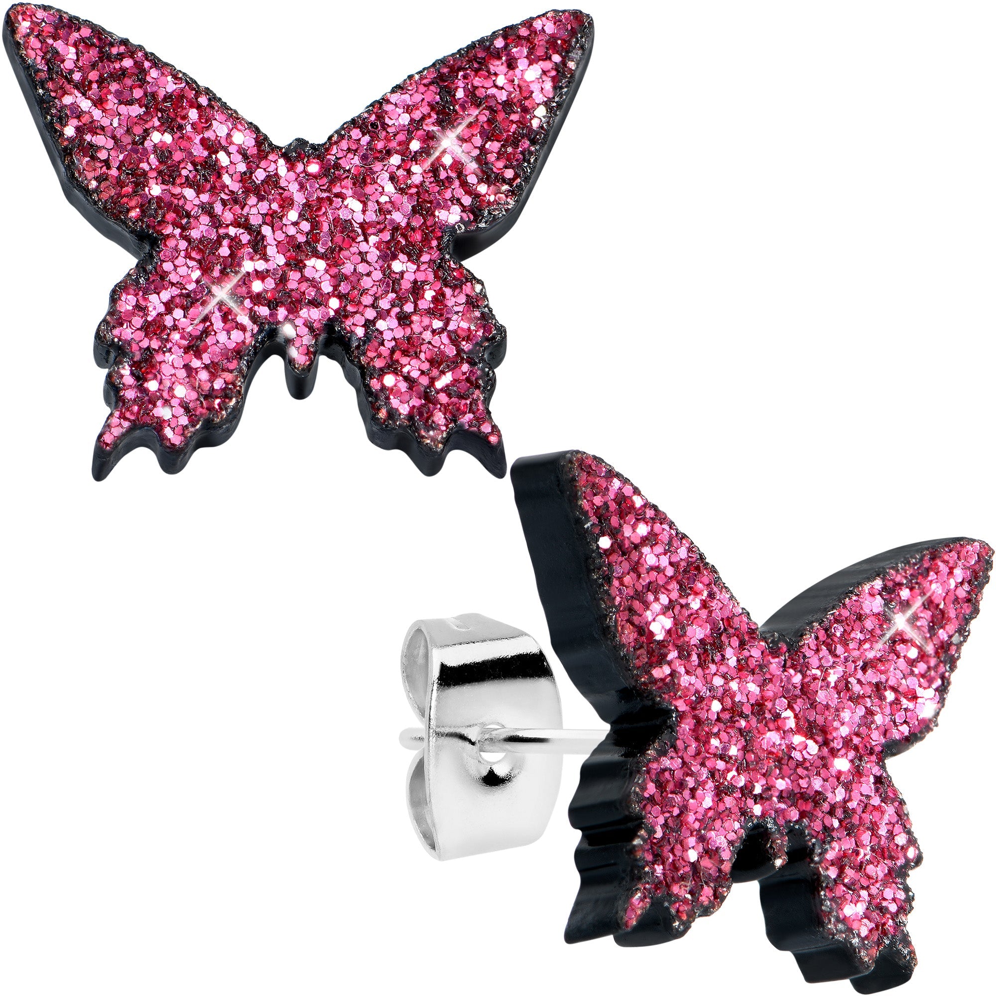 BodyCandy Pink Glitter Butterfly Stud Earring Set — main product shot