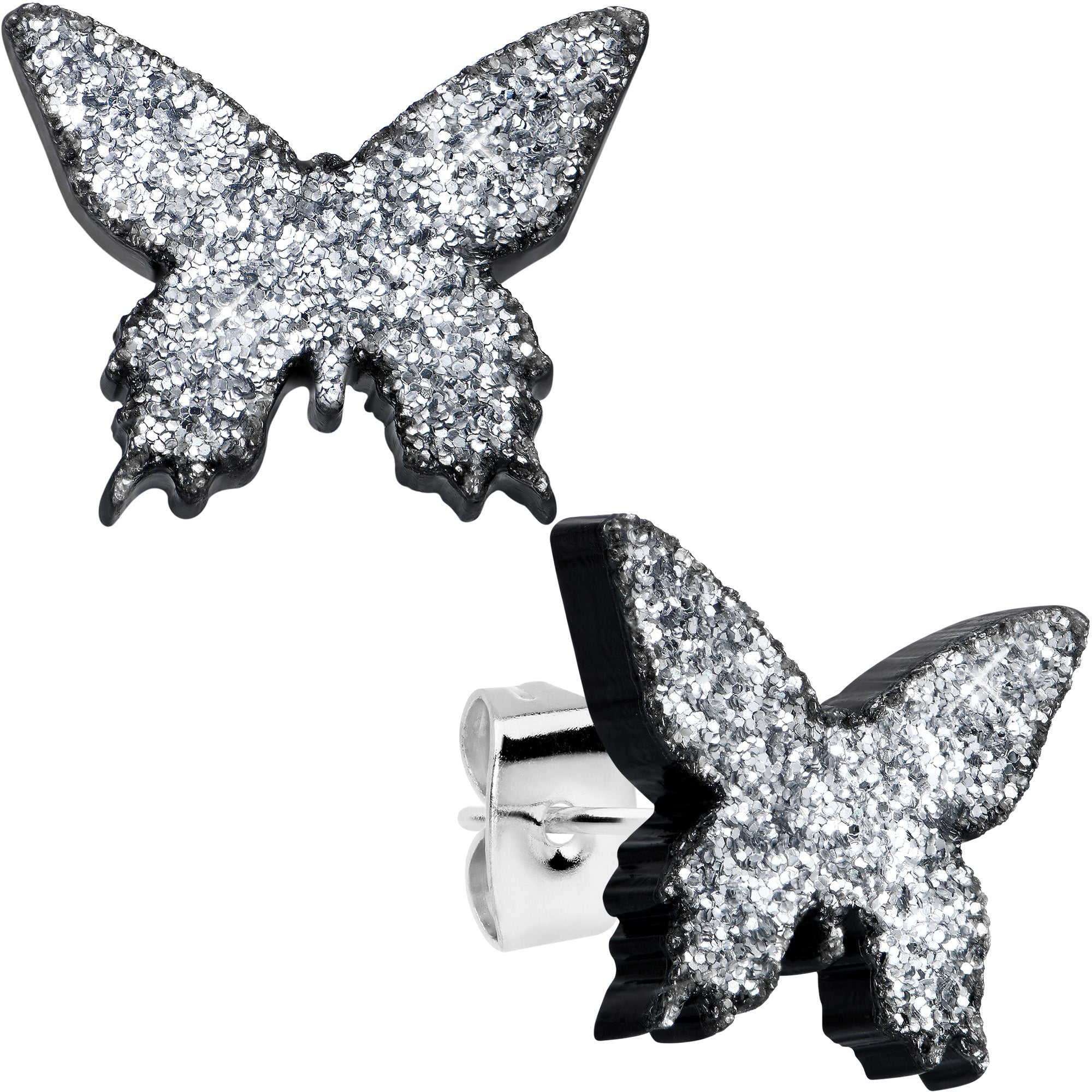 BodyCandy Silver Glitter Butterfly Stud Earring Set — main product shot
