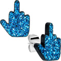 BodyCandy Blue Glitter Middle Finger Stud Earrings Set — main product shot