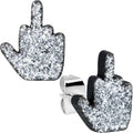 BodyCandy Silver Glitter Middle Finger Stud Earrings Set — main product shot