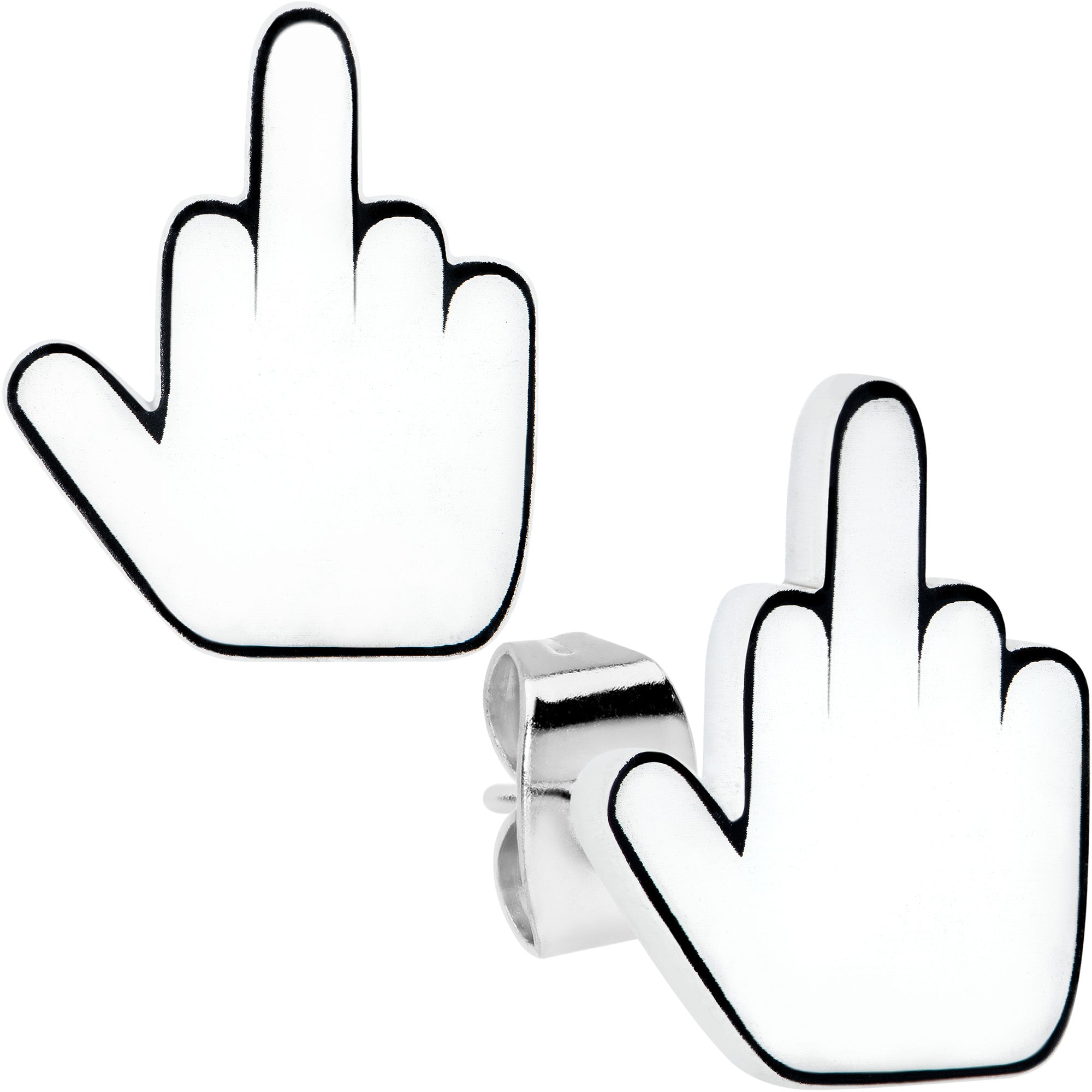 BodyCandy White Glow in the Dark Middle Finger Stud Earrings Set — main product shot