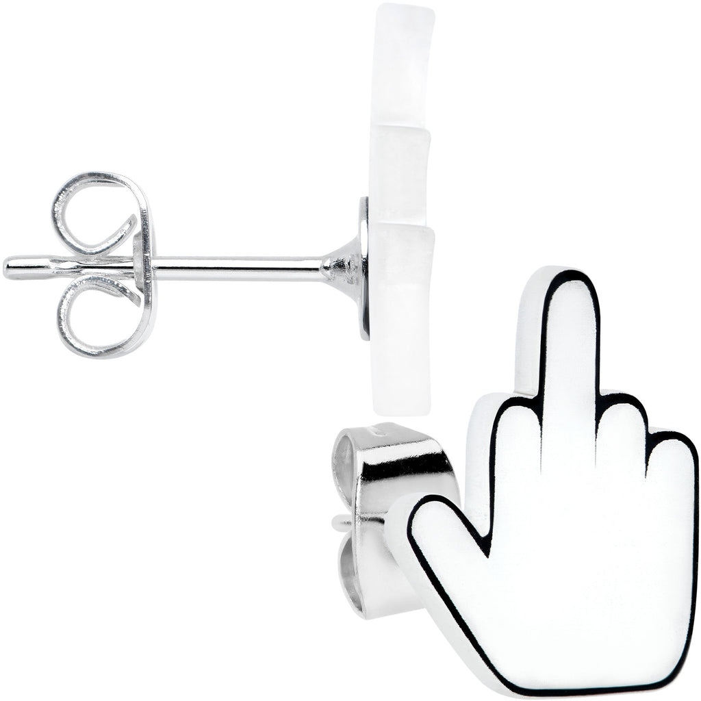 BodyCandy White Glow in the Dark Middle Finger Stud Earrings Set — detail close-up