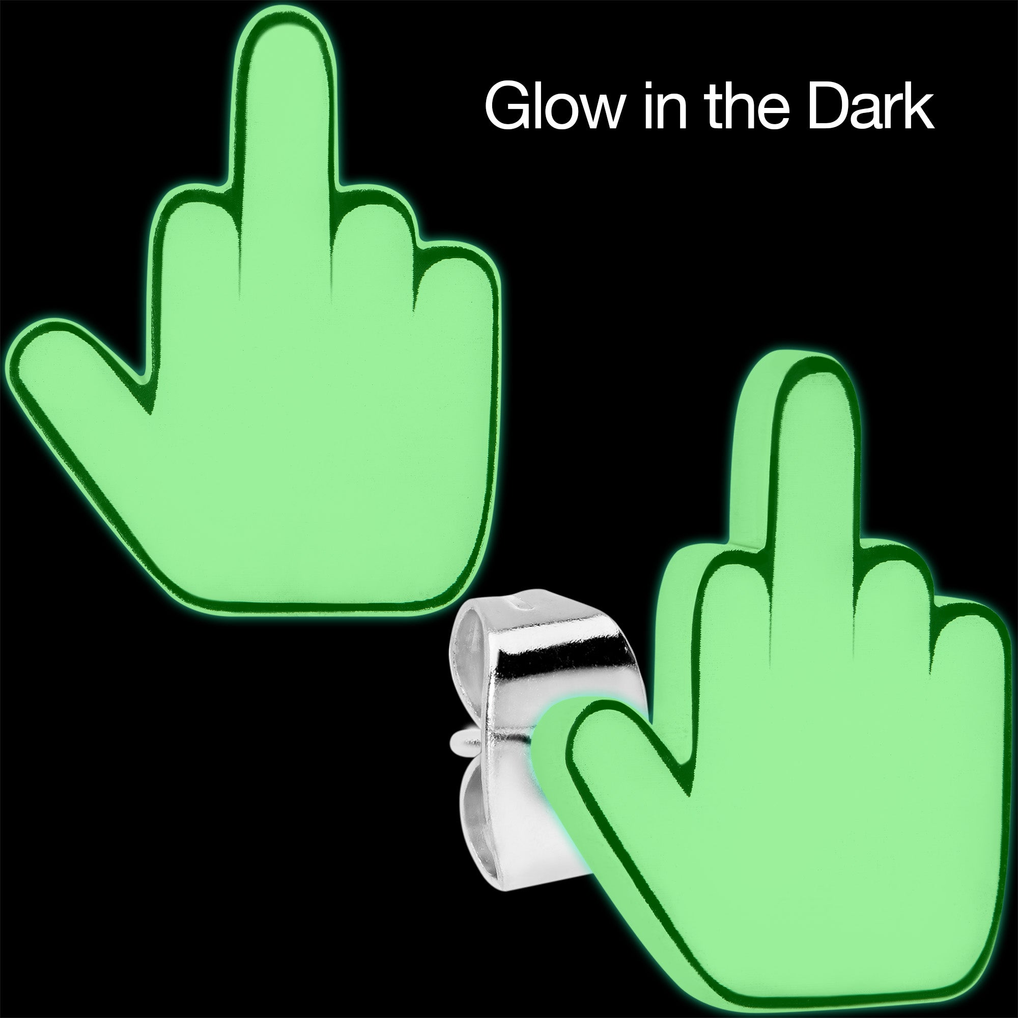 BodyCandy White Glow in the Dark Middle Finger Stud Earrings Set — lifestyle context