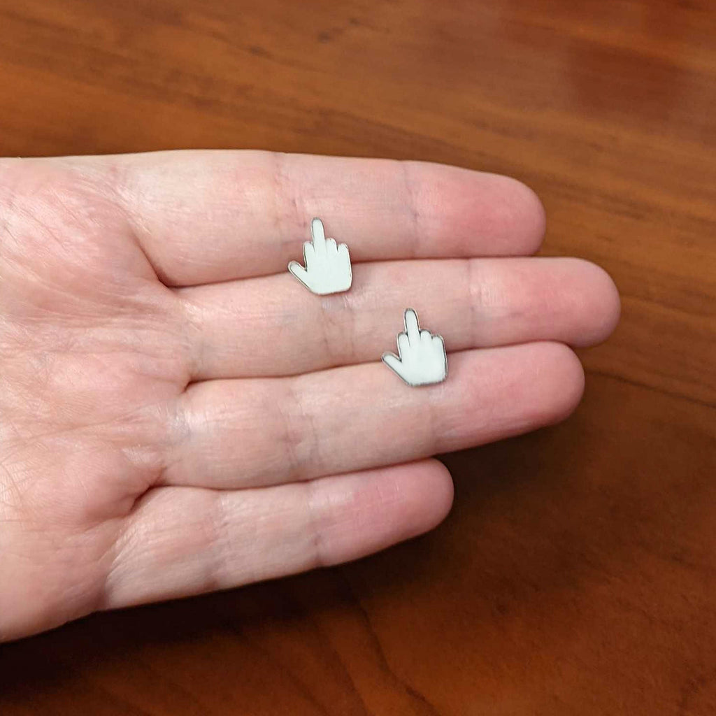 BodyCandy White Glow in the Dark Middle Finger Stud Earrings Set — back view