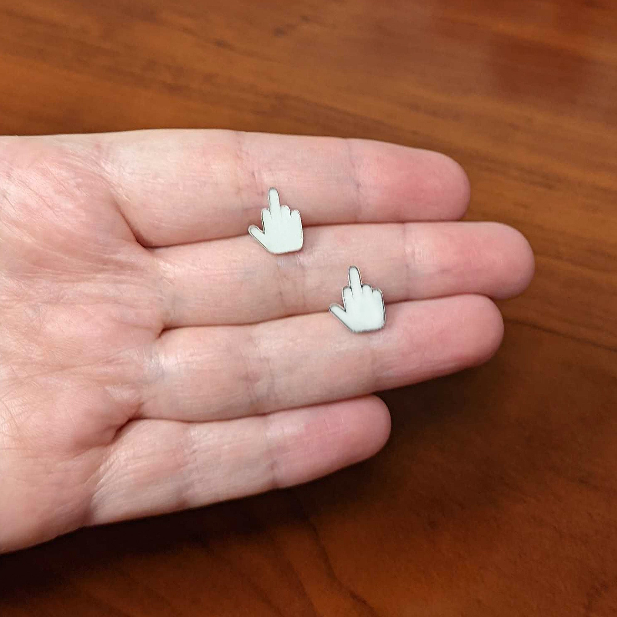 BodyCandy White Glow in the Dark Middle Finger Stud Earrings Set — back view
