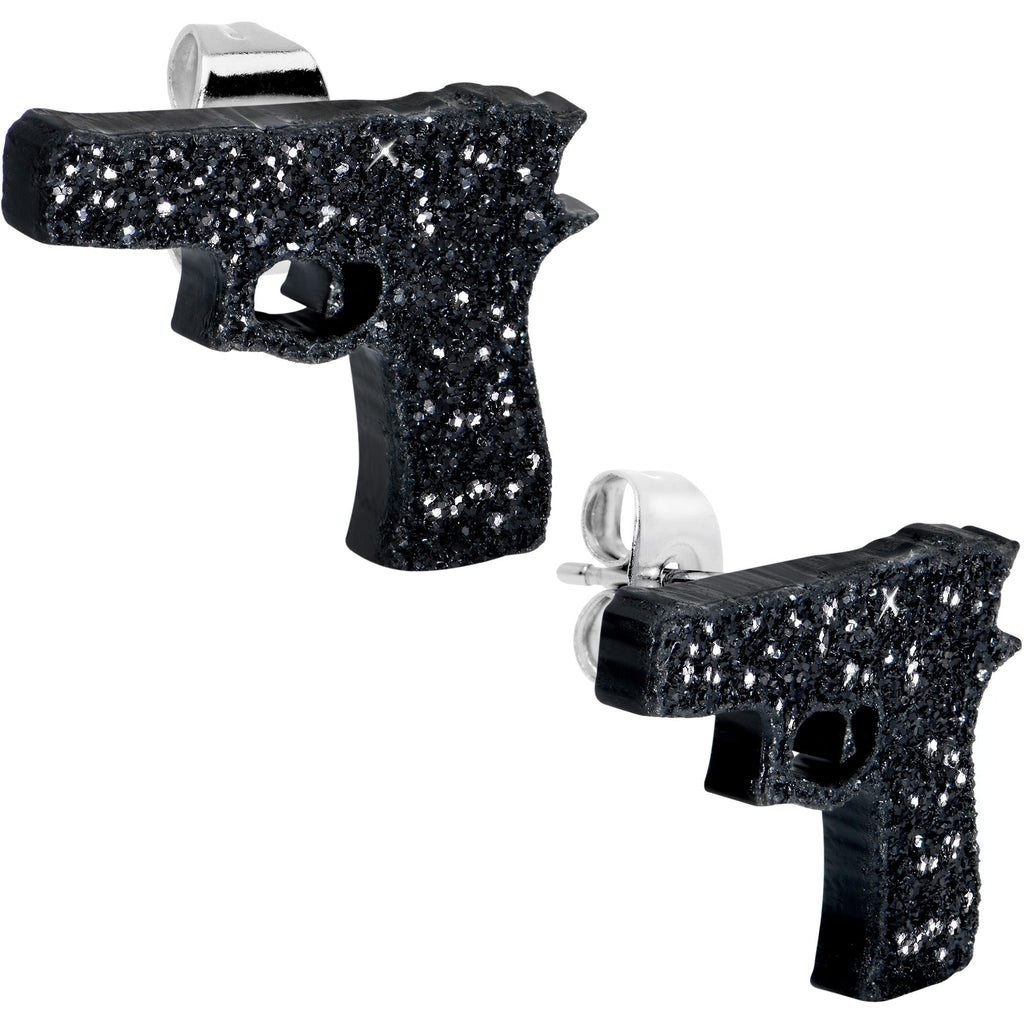 BodyCandy Black Glitter Gun Stud Earrings Set — main product shot