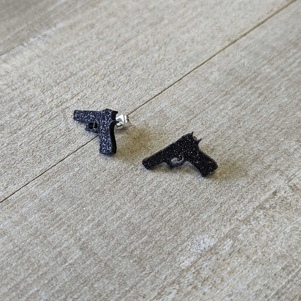BodyCandy Black Glitter Gun Stud Earrings Set — lifestyle context