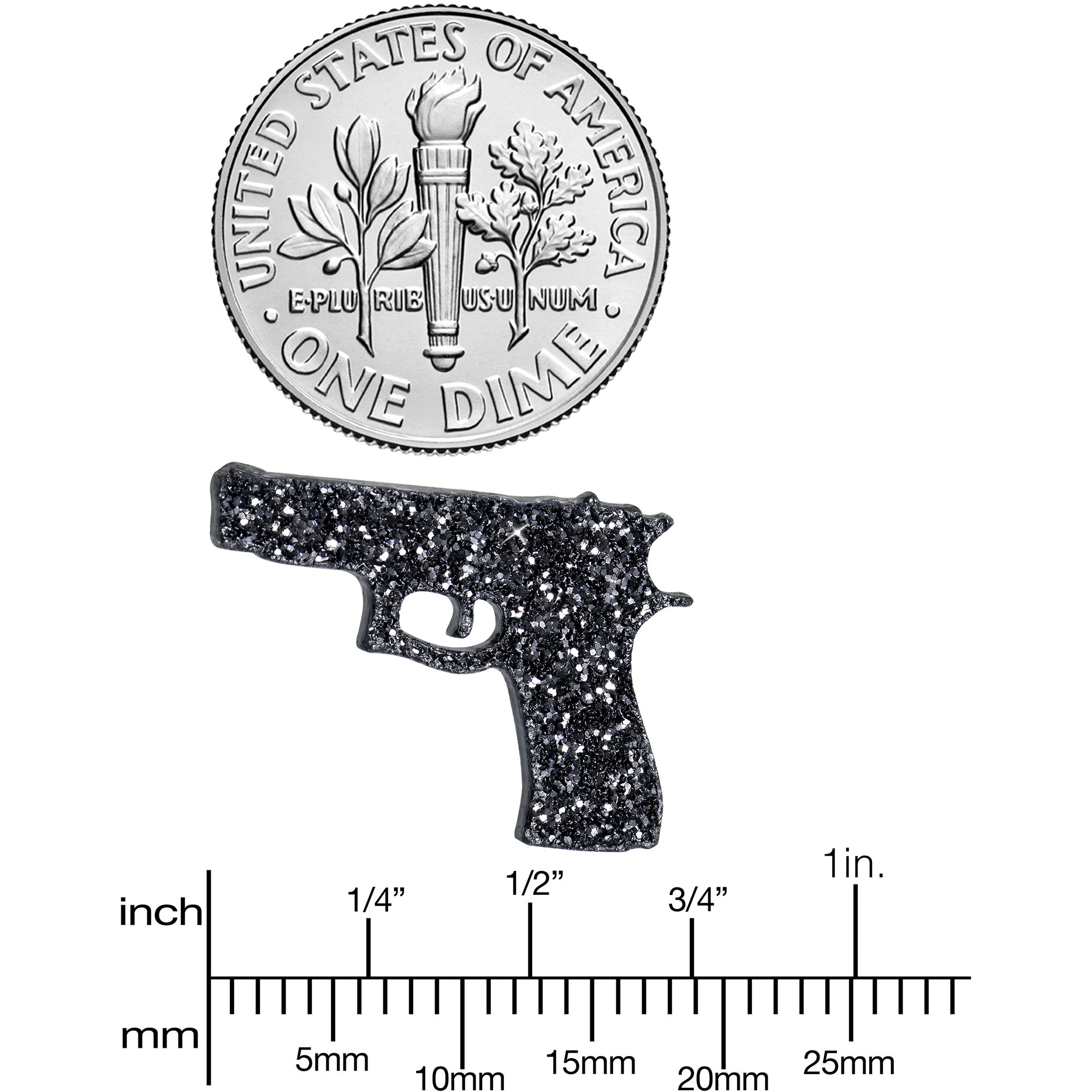 BodyCandy Black Glitter Gun Stud Earrings Set — back view