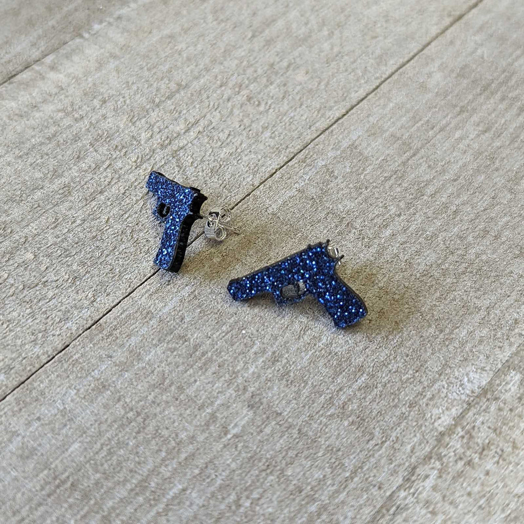 BodyCandy Blue Glitter Gun Stud Earrings Set — lifestyle context