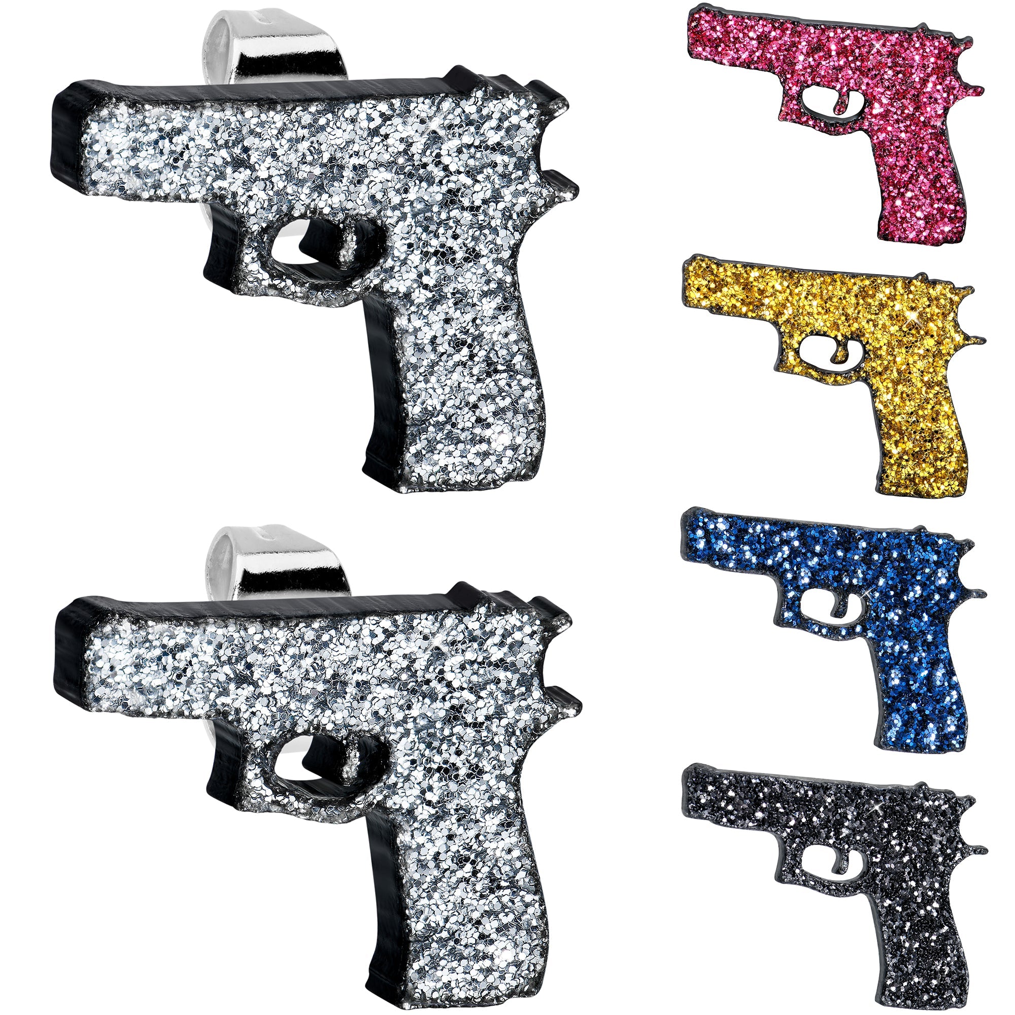 BodyCandy Blue Glitter Gun Stud Earrings Set — alternative angle