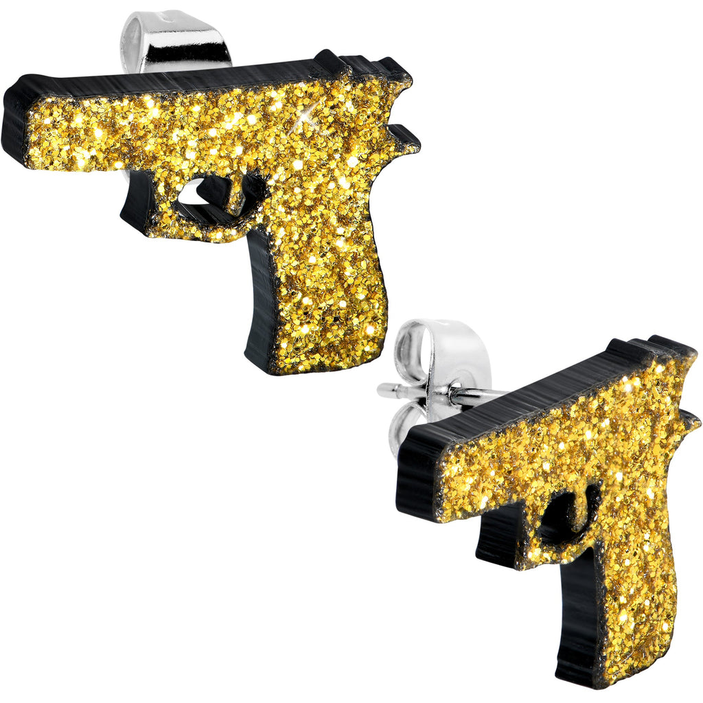 BodyCandy Yellow Glitter Gun Stud Earrings Set — main product shot