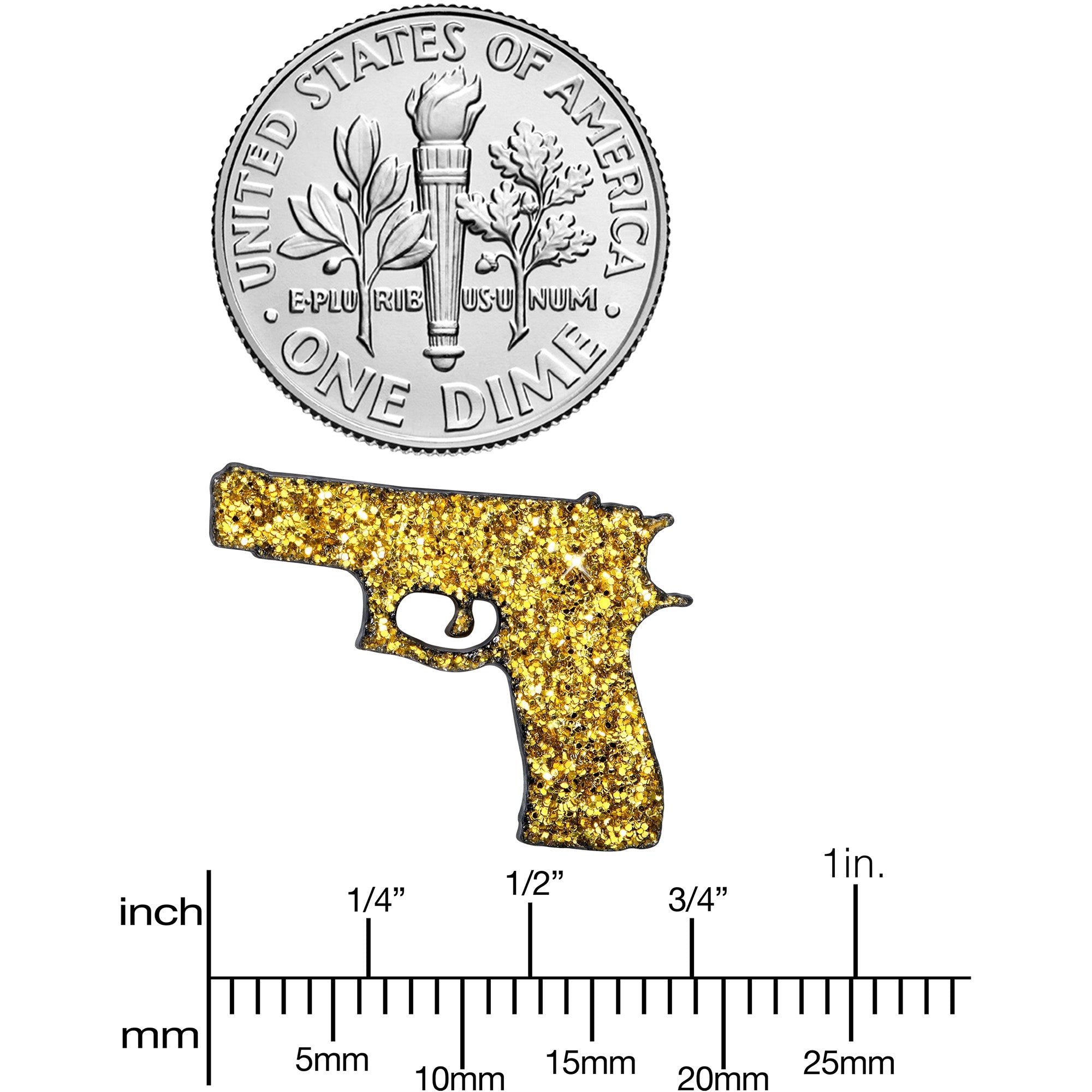 BodyCandy Yellow Glitter Gun Stud Earrings Set — back view