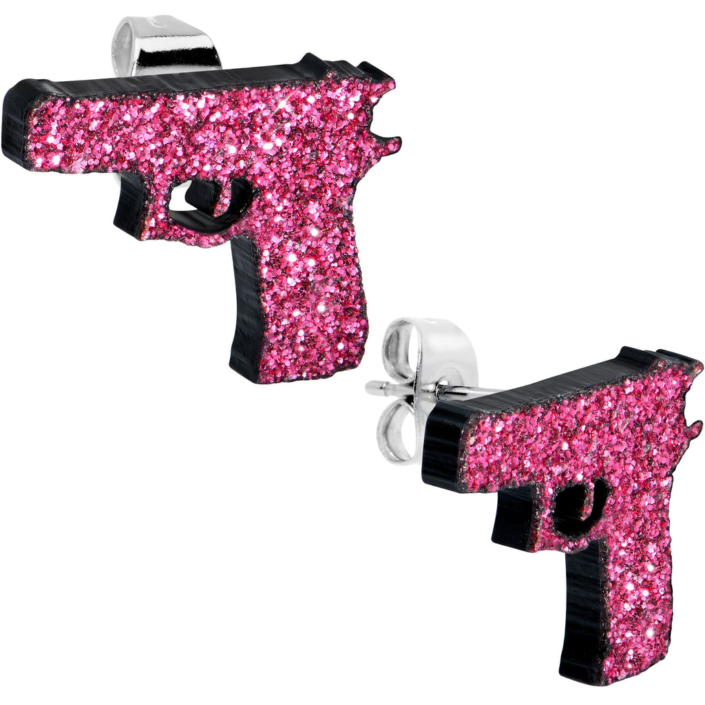 BodyCandy Pink Glitter Gun Stud Earrings Set — main product shot