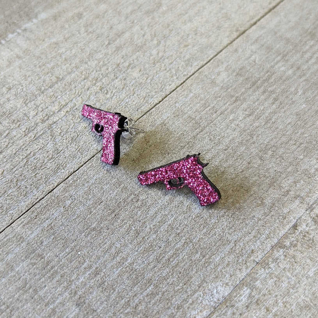 BodyCandy Pink Glitter Gun Stud Earrings Set — lifestyle context