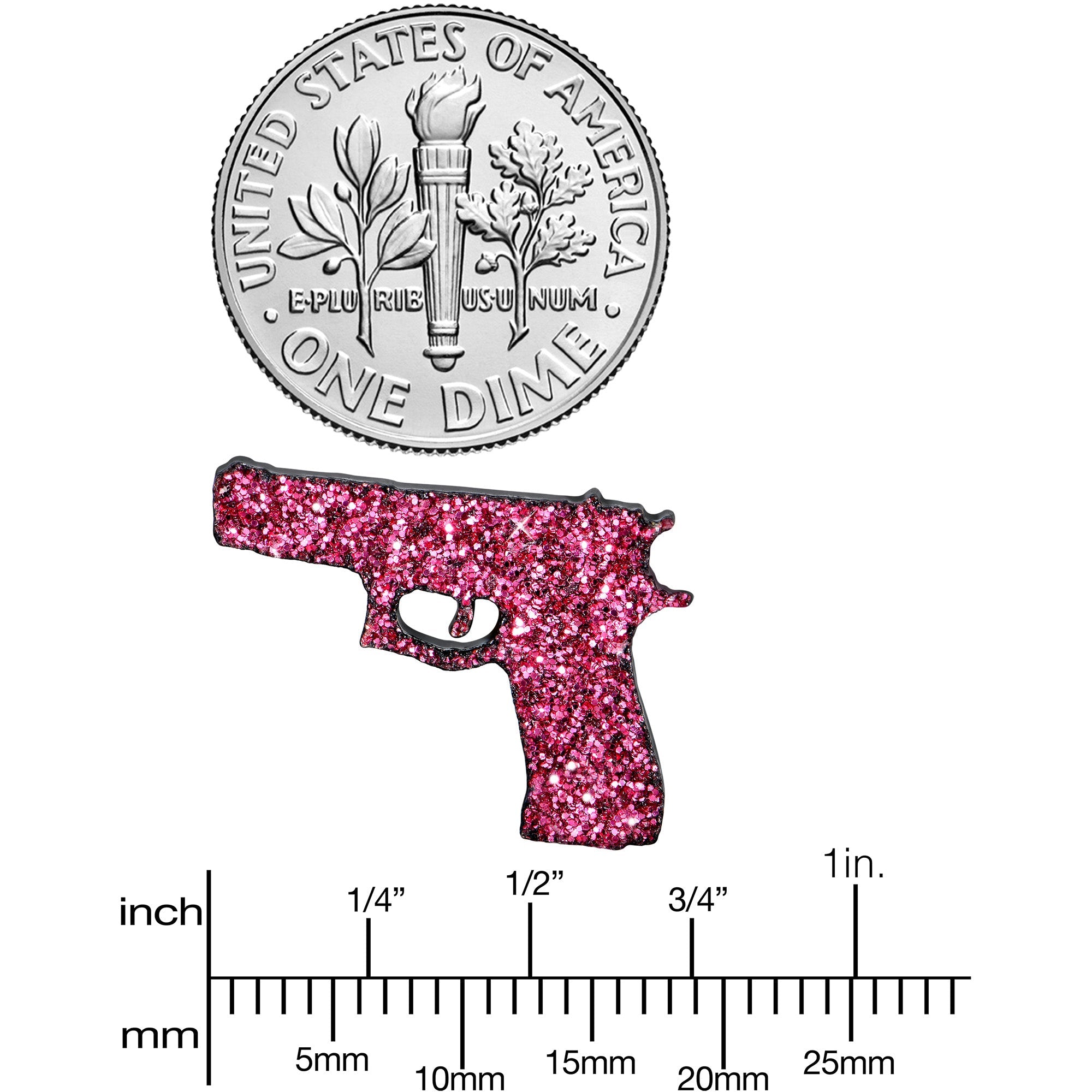 BodyCandy Pink Glitter Gun Stud Earrings Set — back view