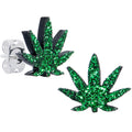 BodyCandy Green Glitter Marijuana Pot Leaf Stud Earrings — main product shot