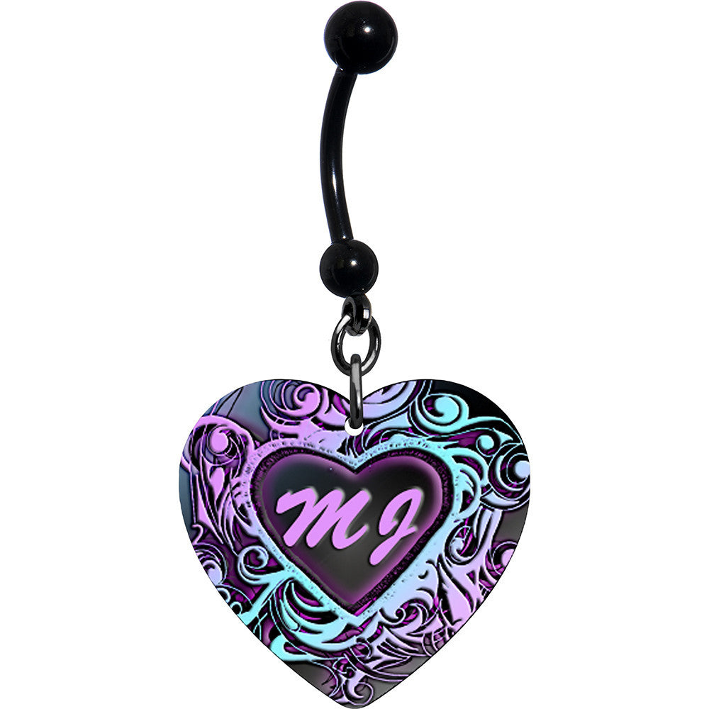 BodyCandy Custom Pink Blue Tribal Heart Personalized Initials Dangle Belly Ring — main product shot