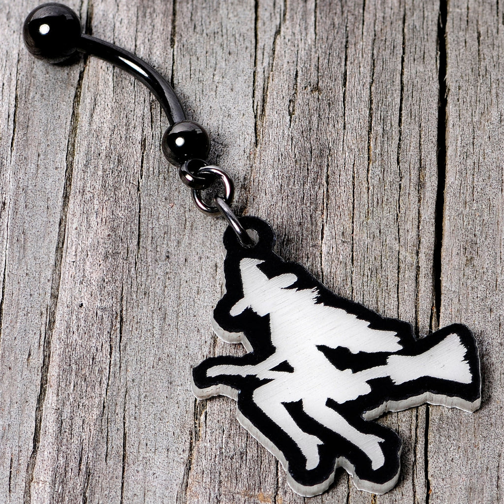 BodyCandy Glow in the Dark Halloween Flying Witch on Broom Dangle Belly Ring — size reference