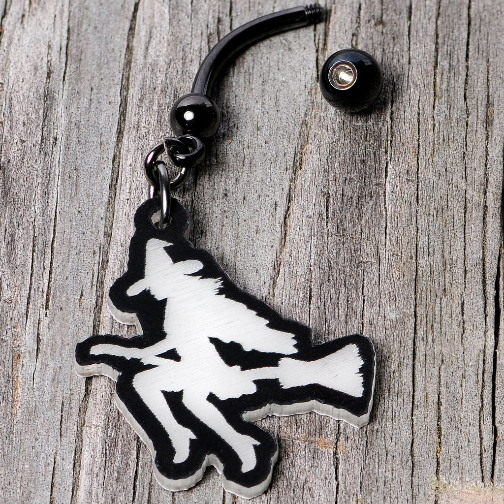 BodyCandy Glow in the Dark Halloween Flying Witch on Broom Dangle Belly Ring — color detail