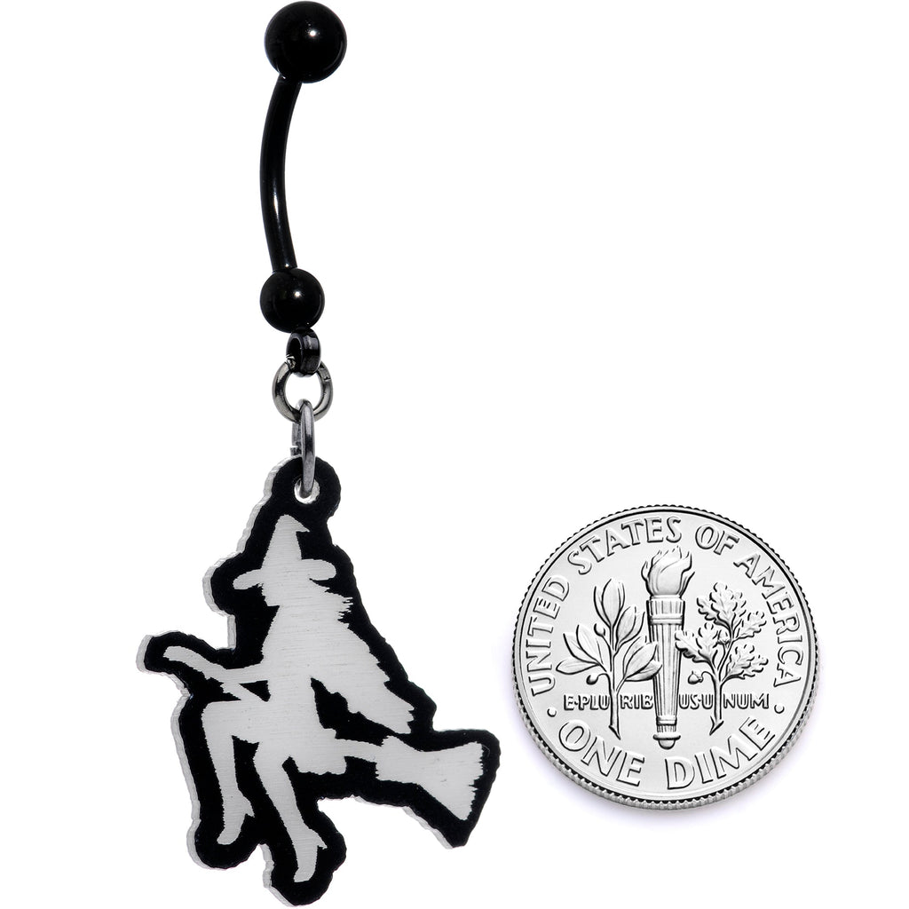BodyCandy Glow in the Dark Halloween Flying Witch on Broom Dangle Belly Ring — packaging